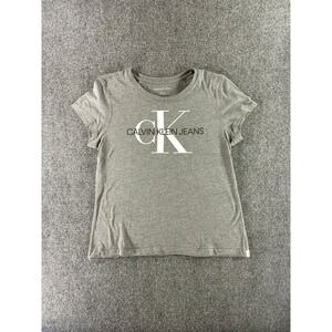 Calvin Klein Jeans Womens Gray Short Sleeve Logo Graphic T-Shirt Size M